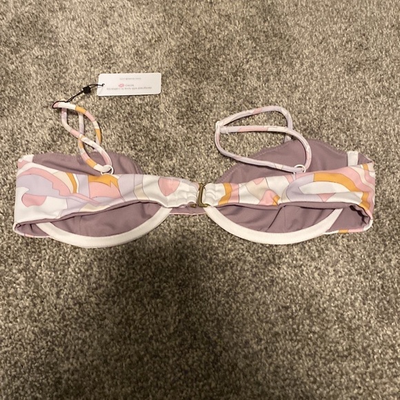 Lolli brand mod print daisy underwire pastel semi bra style bikini top - Picture 4 of 4